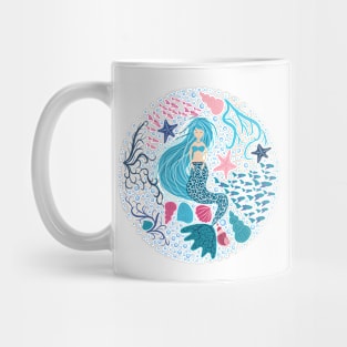 Swimming mermaid with a beautiful tail in patterns. Mermaid, zentangle, silhouette Mug